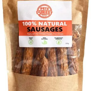 Pets Purest Natural Dog Treat Chews - 100% Healthy Air-Dried Pork & Beef Sausage Meat Treats for Dogs, Puppy & Senior. Grain & Gluten Free Low Fat Raw Protein Dog Food Snack (200g)