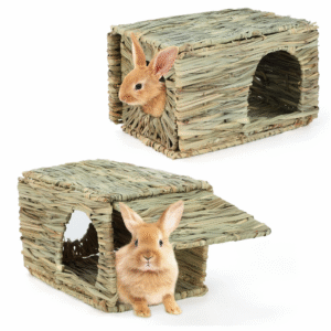 HYLYUN Large Grass House for Bunny, Folding Straw House Hand Woven Straw Hut, Small Animal Hideout Natural Grass Hideaway for Bunny Guinea Pig Chinchilla Ferret