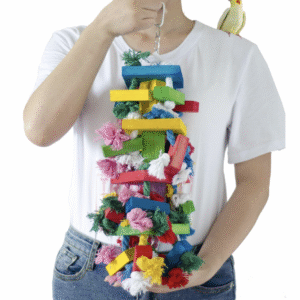 Delokey Bird Block Knots Tearing Toy -19.7 inch Multicolored Natural Wooden Parrot Chewing Toy Suggested for Macaws cokatoos,African Grey and a Variety of Amazon Parrots.(Large Size)
